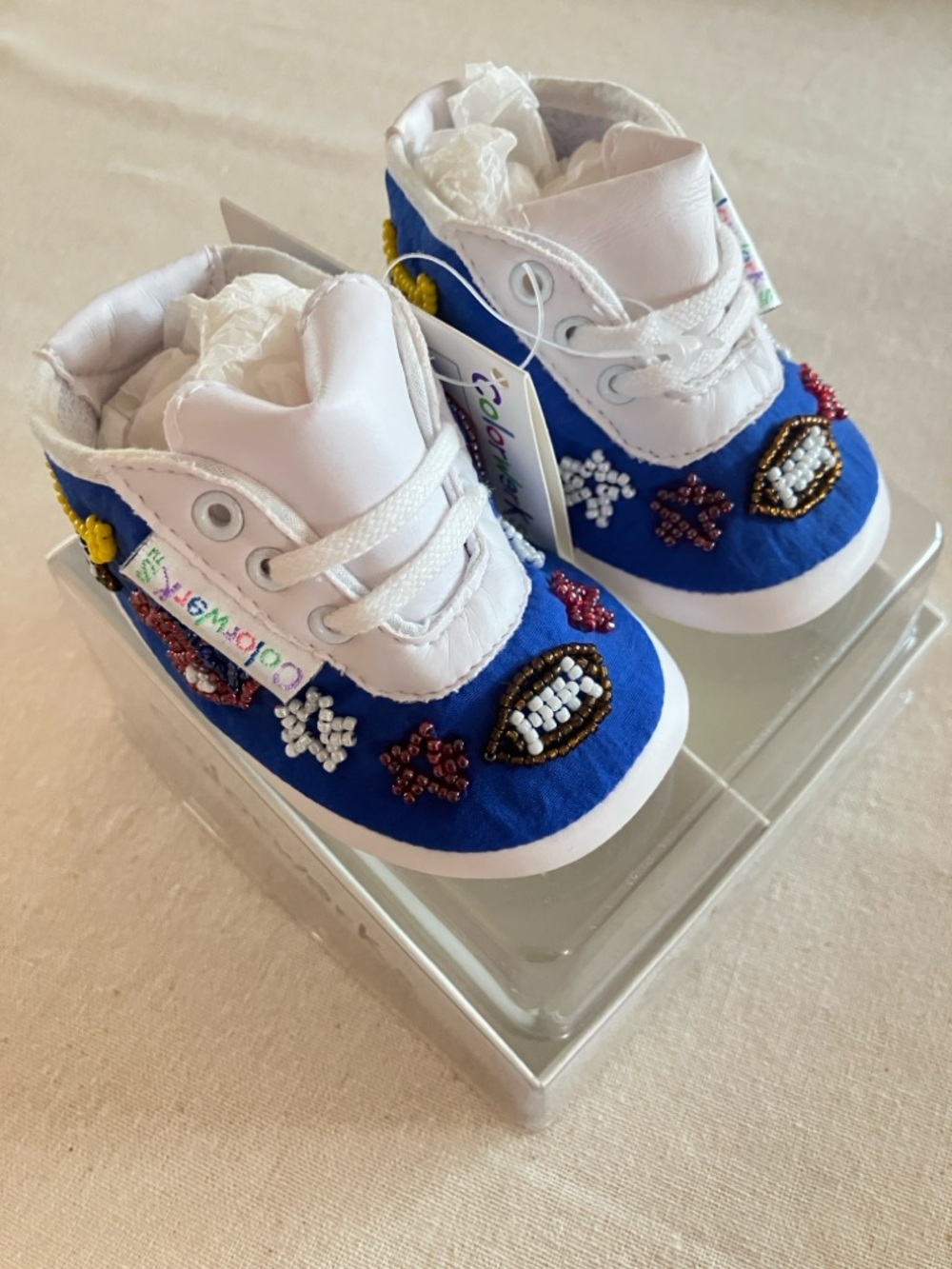 Vintage size 1 Colorwerks Crib Shoes Beaded Football Sneakers